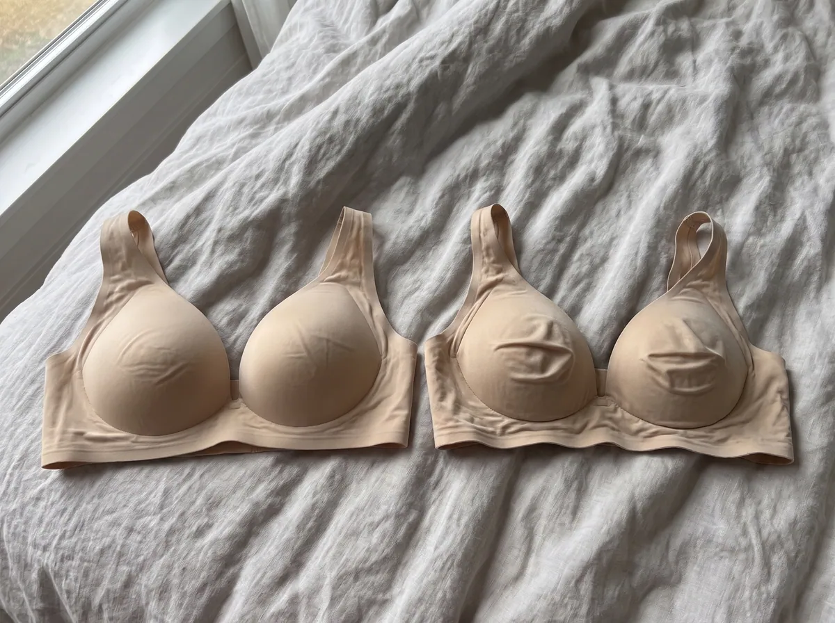 Schaum-Cups neu und nach fünf Wäschen