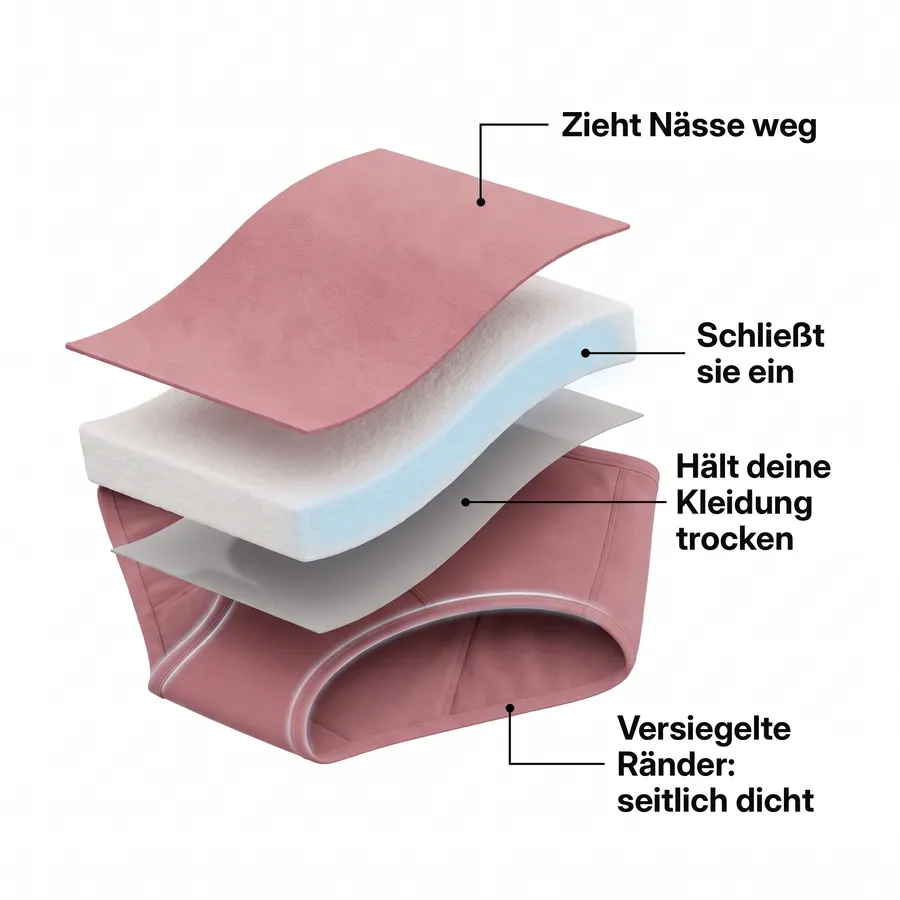 Die vier Lagen eines Inkontinenz-Slips