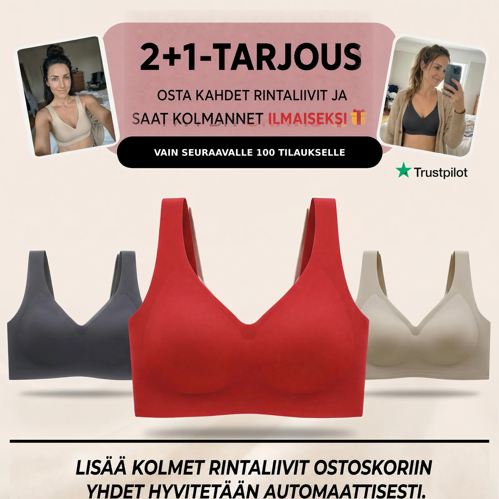 Lumive saumattomat premium-rintaliivit 2+1-tarjouksella