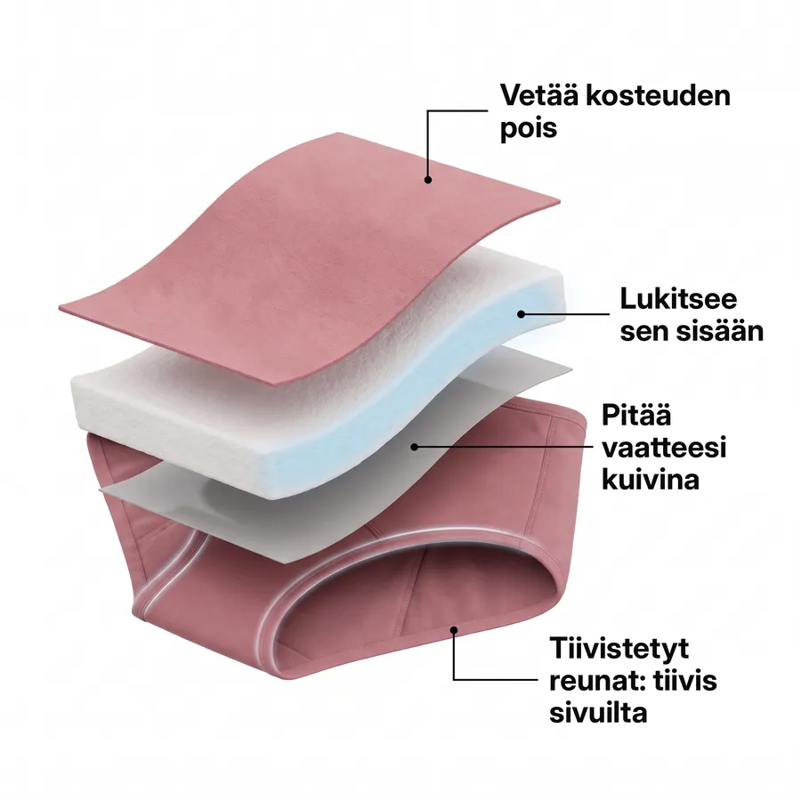 Inkontinenssialushousujen neljä kerrosta